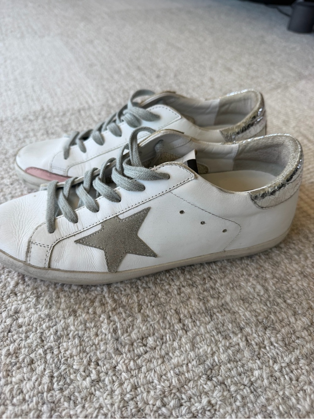 Golden Goose Super-Star Sneakers White Silver Pink Gray | Size 8.5/39